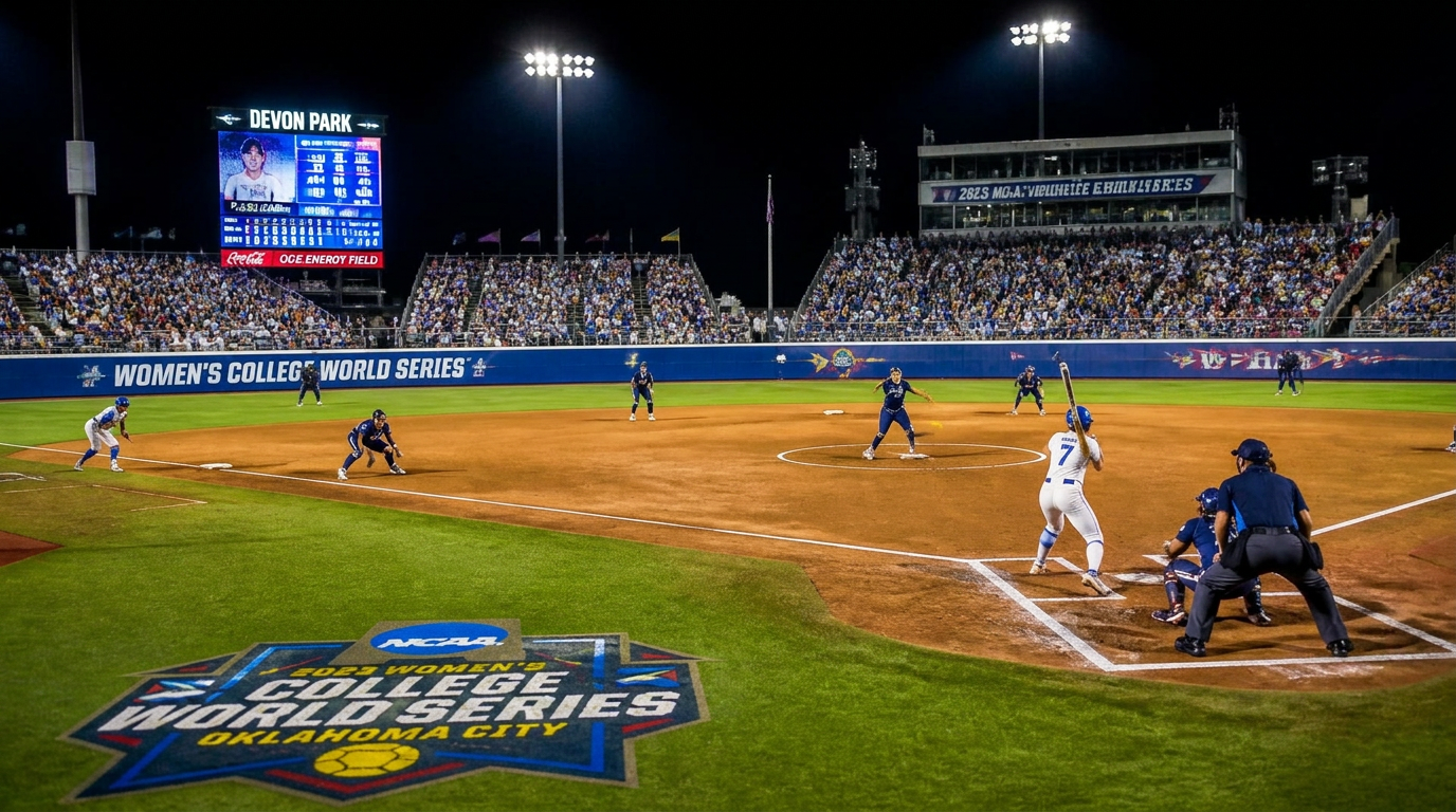 Women's college softball championship under stadium lights
